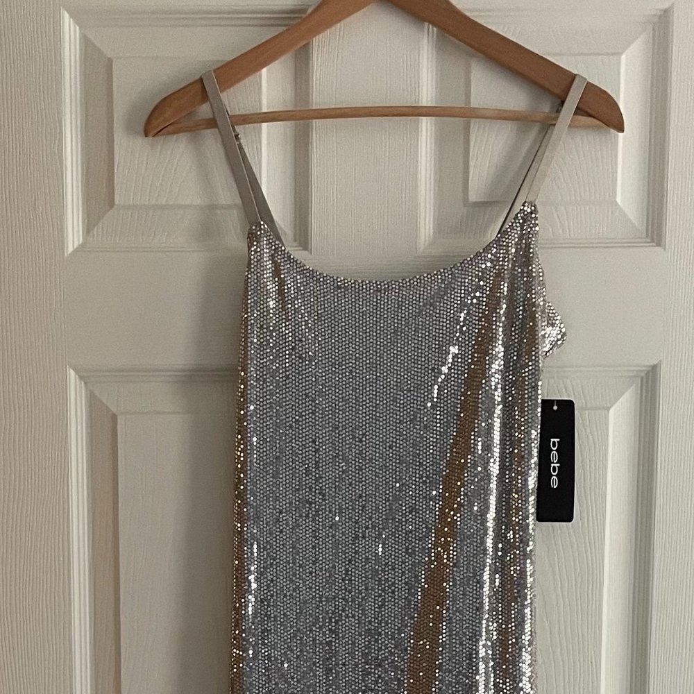 BEBE Squareneck Sequin Sheath Dress Size M/L